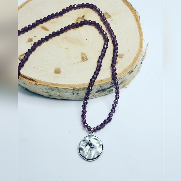 Faceted Garnet Sun Stainless steel charm necklace 3 mm - Picture 2 of 4